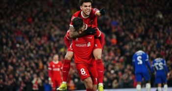 Dominik Szoboszlai celebrates scoring for Liverpool against Chelsea