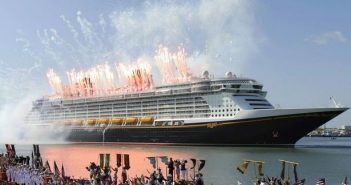 Fireworks explode over the Disney Dream cruise during the christening ceremony