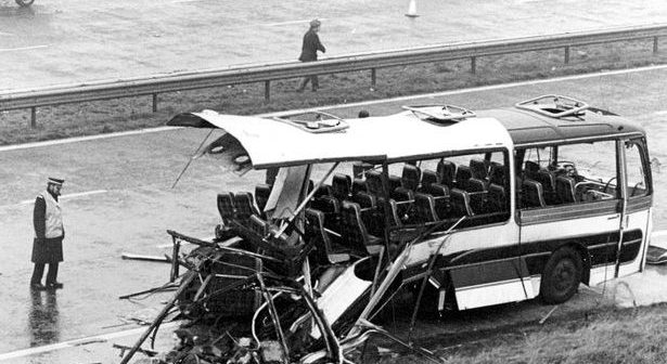 Remains of the coach travelling along the M62 which was torn apart by a explosion